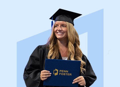 woman in cap and gown holding diploma.