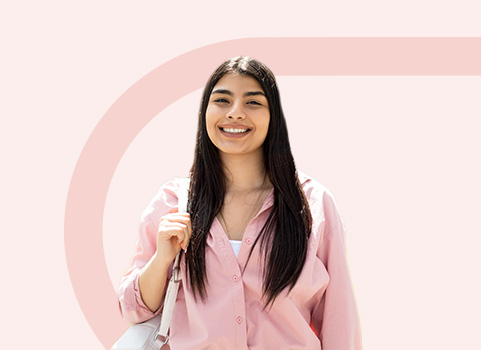 girl in pink shirt on pink background.